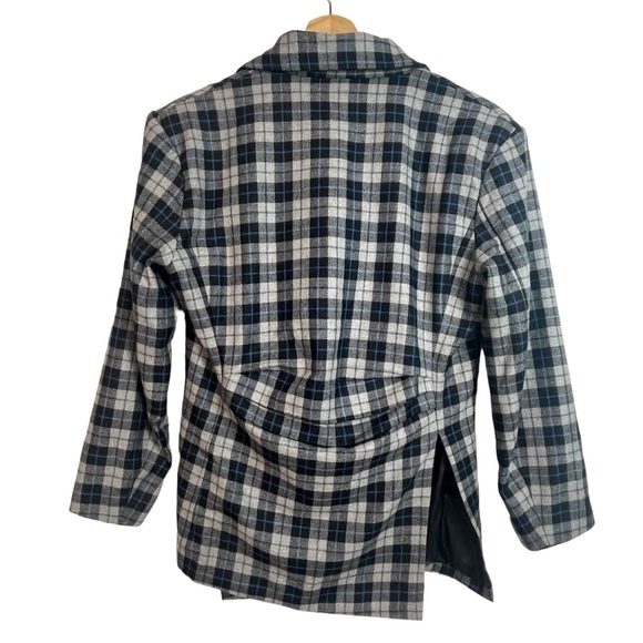 FRONT ROW SHOP Asymmetrical Plaid Jacket, Wool Blend Blazer, Size Large - Picture 4 of 6